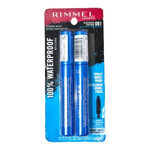 Rimmel London 100% Waterproof Long-lasting Fast-drying Mascara 001 Black Black 8mL Each (Value Pack)