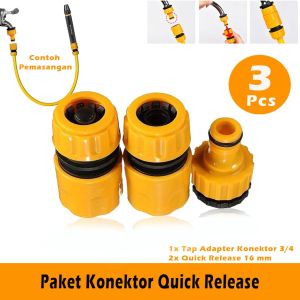 Isi 3 Paket Soket Female Konektor Connector Selang 16 Mm Quick Release 16 mm 1/2" 5/8" Konektor Kran Quick Connect - Tap Adapter Kran Komplit