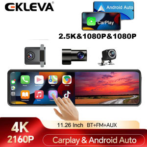 EKLEVA 11.26 Inch 3 Channel Dash cam 4K Android Auto NAVI WIFI Rear View Mirror Video Recorder Front Inside Back Camera CarPlay DVR