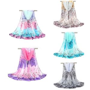WAPKTY 16050cm Khăn voan Hoa Kem chống nắng Khăn voan đi biển Thanh lịch Độ dốc màu Khăn choàng dài dành cho phụ nữ