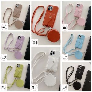 HOCE Wallet Shoulder Strap Makeup Mirror Phone Case For iPhone 16 15 14 13 12 11 Pro Max 12mini 13mini XR XS 8 7 Plus Leather Lanyard Card Pocketbag Cover