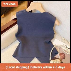【Local shipping】 French Temperament V-neck Single Breasted Sleeveless Slim Knitted Vest For Women