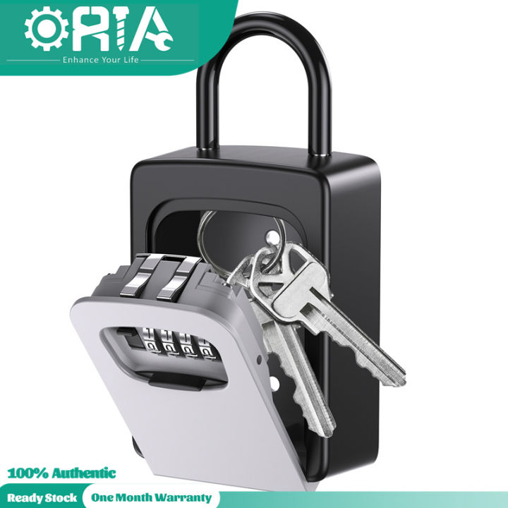 ORIA Key Safe Lock Box, Portable Key Storage Box for House Key, 5 Key Capacity, Weatherproof Resettable Code House Key Safe Security Lock Box for Indoor, Outdoor, Garage, Garden, Store (Ready Stock))