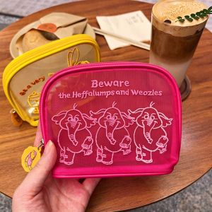 Cute Cartoon Elephant Bear Embroidery Mesh Storage Pouch Portable Travel Toiletry Makeup Bag For Weekend Trip