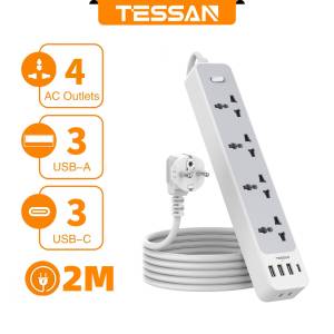 TESSAN 20W Universal Power Strip 2M with 4 Outlets 3 USB-C 3 USB-A and 1 Switch