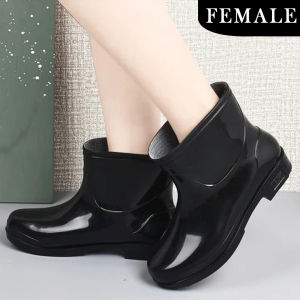 Black Low Cut Rain Boots (Bota) Adult rain shoes Men and Womens Rainshoes PVC water shoes (36-44) KM