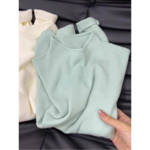 IELGY Womens Korean style simple stand collar soft glutinous knitted long sleeve bottoming shirt