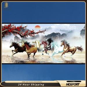 【HOSPORT】Diamond Painting Nine Running Horses Full Round Drill Mosaic Kit Decor 100x50cm