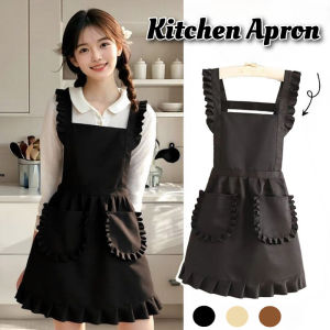 Kitchen Apron Waterproof Cotton Large Pocket Ruffle Edge Kitchen Cooking Baking Home Cleaning Craft