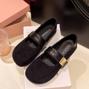 Free Shipping Retro-Style Suede Shoes For Women 2026 Autumn New Collection Flat-Soled With A Single Strap Soft Sole Versatile And Shallow-Toe Design