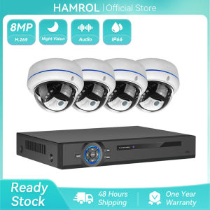 Hamrol 4CH 4K/8MP NVR POE Security Camera System IP66 Waterproof Outdoor IR-CUT CCTV Canera Video Surveillance Video Recorder Kit