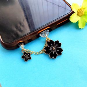 Mobile phone dust plug Black and white cherry blossom dust plug charging port mobile phone hole plug headphone pendant pendant male and female students couple jewelry