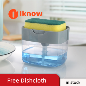 I know 2 In 1 Soap Pump Dispenser + Sponge Holder + FREE Sponge Caddy 385ml | For Cleaning | Pot | Sink | Kitchen | Dishes | Plates Bowl | Self Dispense Easy Press | Easy Refill | Non-Slip Base | Ready Stock |
