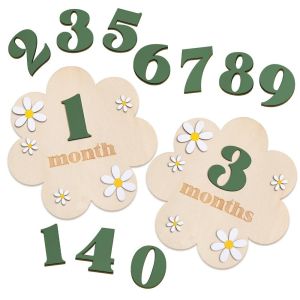 OWNNEW 3D Flowers Baby Monthly Milestone Cards Double Sides DIY Number Month Wooden Milestone Photo Props Girls Boys