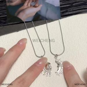 [COD] WEICHENG 1Pair Retro Sun Moon Pendant Necklace Personalized Couple Choker Chain Jewelry For Valentines Day Gifts
