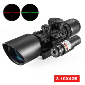 2.5-10x40 Tactical Scope Red Green Illuminated Optics Reflex Sight With Red Laser Combo with Battery For 20mm Mount