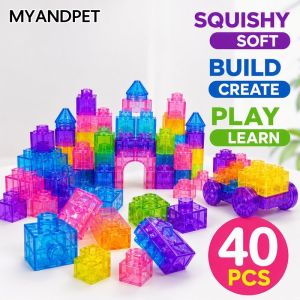 Soft Rubber Building Blocks 40 Large Squishy Jelly Food Grade TPE Educational Puzzle Kids Toy