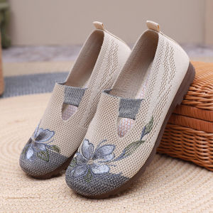 [Free Shipping] Spring And Autumn Season WomenS Embroidered Shallow-Toe Breathable Casual And Comfortable Flat Shoes Perfect For Moms