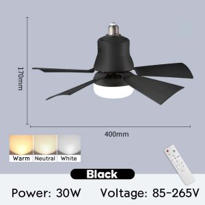 Ceiling Fans for Living Room Inverter Ceiling Fan with LED Light and Socket Extender E27 Socket Fan Light with Remote Control for Bedroom Kitchen Office School Mini Ceiling Fan Modern Design 3 Brightness 3 Speeds Wind Installation-free Wiring-free