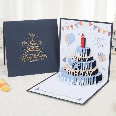 QIHUISHI Thiệp sinh nhật pop-up 3D với âm nhạc và ánh sáng thiết kế bánh thanh lịch cho lễ kỷ niệm đặc biệt