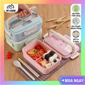 Hộp Cơm Trưa Văn Phòng ANHOME Hộp Đựng Cơm 3 Ngăn Lúa Mạch Kèm Muỗng Đũa Inox