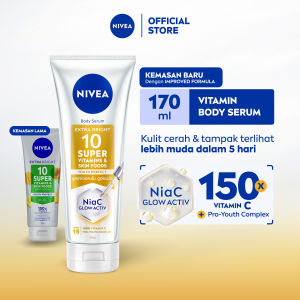 NIVEA Body Serum Extra Bright 10 Super Vitamins Youth Protect SPF15 170ml - Hand body serum lotion moisturizer mencerahkan kulit mengencangkan kulit kendur melembabkan anti aging penuaan dini - 150x Vitamin C Collagen antioksidan