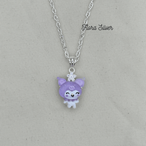 FLORA 0008M - [Có bán lẻ] Dây chuyền bạc ta mặt hình Kuromi 2 màu đen tím dành cho bé gái