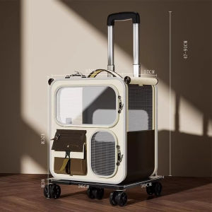AimayaPet Pet Trolley Bag with Wheel Visual Window Detachable Pet Trolley Bag Outdoor Backpack Trolley Case