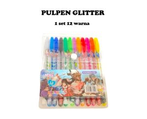 1 Pack 12 Warna Pulpeb Gliter Pulpen Gel Warna Glitter / Glitter Pen Squeezy 12 Warna