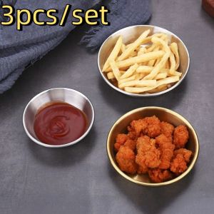 HUANG 3pcs Stainless Steel Barbecue Sauce Cup Durable Thickening Korean Sauce Dish Multifunctional Household Seasoning Dish Restaurant