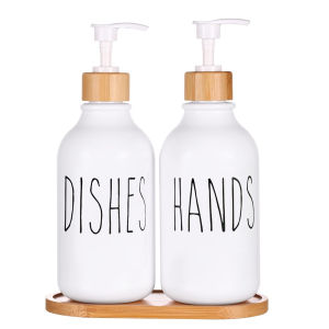 500ml Dish Soap Bottle with Bamboo Pump Refillable Liquid Soap Dispenser Hand Soap Lotion Container