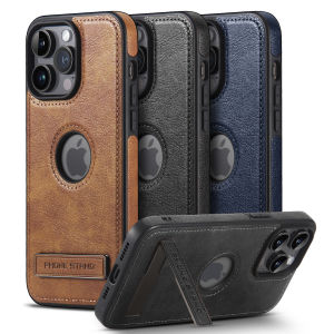 Ốp lưng da khoét táo có chống đứng dành cho iPhone 15 / 15 Plus / 15 Pro / 15 Pro Max