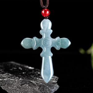 TIMESWIND Natural Jade Light Blue Cross Pendant Women Fashion Jewelry with Certificate