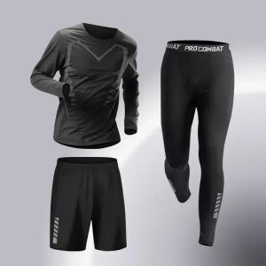 Fashion 3-5 PCS Mens Running Sportswear Set Fitness Jogging Compression Tracksuit Suit Training Sports Clothes Dry Fit Leggings2026