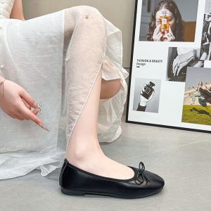 Free Shipping Korean-Style Bow Flats For Women 2026 Autumn New Collection Soft-Soled Shallow-Toe Ballet Flats Round-Toe Slip-On Shoes