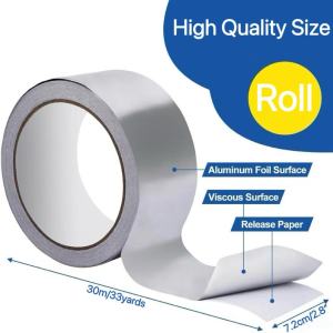 Momo 2.8 X 33Yards Aluminum Foil Tape Waterproof Tape for Water Leak - High Temperature Heat Resistant Tape Aluminum Tape Water Proof Aluminum Duct Tape Insulation Tape Aluminum Tape for Roofing Aluminum foil for sink Hardware Tools