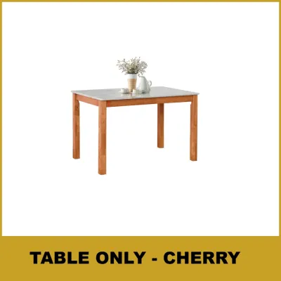 LivingMall Jaime Dining Set w/ Table and Chairs 1+4 in Solid Wood Natural Marble Top Cherry/Walnut