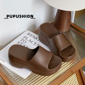 [Free Shipping] High-Heeled Thick-Soled Slippers For Women New Summer Home Style Height-Increasing Suitable For Petite Individuals Beach-Ready Non-Slip Sandals For Women