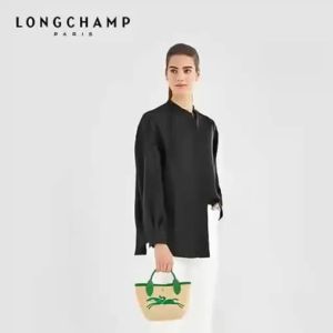 Longchamp womens straw top-handle handbag 2021 L10162HYT with horse logo in multiple colors.