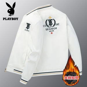 แจ็กเก็ตเพลย์บอยสไตล์ยุโรปฤดูใบไม้ร่วงและฤดูหนาวให้ความอุ่นผ้าฝ้ายใหม่เสื้อคลุมของผู้ชายปักลายแจ็กเกตคอเสื้อเบสบอล