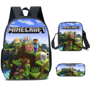 Minecraft 3pcs School Bag Meal Bag Pencil Case Set Minecraft Bag For Kids Boy Mine craft Backpack