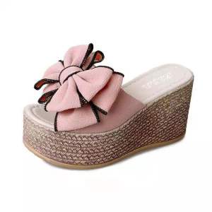 [Free Shipping] Plus-Size WomenS Summer Sandals New Korean Style Open-Toe Platform Heels With A Bow Detail