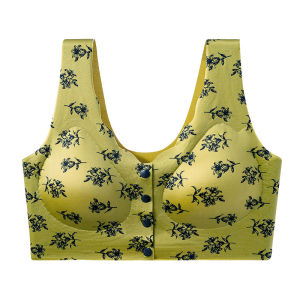 Satin Seamless Front Button Bra Printing Fixed Cup Front Opening Design Lingerie Bra Nursing Underwear