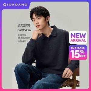 Giordano Beau Monde Men Waffle long sleeve loose polo shirt Free Shipping 13016619