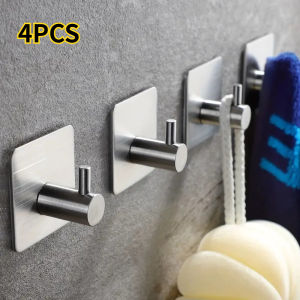 4Pcs Self-Adhesive Coat Hook Towel Hook 304 Stainless Steel Stick-On Wall Hooks for Home Storage