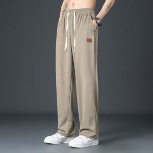 GE Mens Ice silk Mop Pants Summer Thin Korean style Trendy Casual Trousers Loose Drawstring Wide