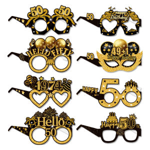 clu YT Flip 8pcs Birthday themed celebrate happy party decorations 40th 50th 60th anniversary props paper glasses TY ulc
