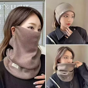 [SG Local Stock]Knitted Grid Windproof Face Mask for Women Autumn/Winter Scarf for Outdoor Warmth Protection Neck Cover
