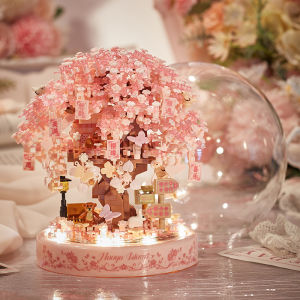 Cherry Blossoms Flower Building Blocks DIY Toys with PVC Cover lights for Girls Holiday Gifts