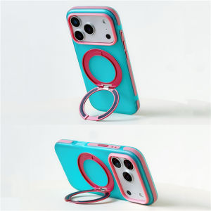Magnetic Rotating Holder Color Collision Shockproof Case for iPhone 17Promax 16Pro 18Pro 17Pro For Magsafe Matte Hard Back Cover